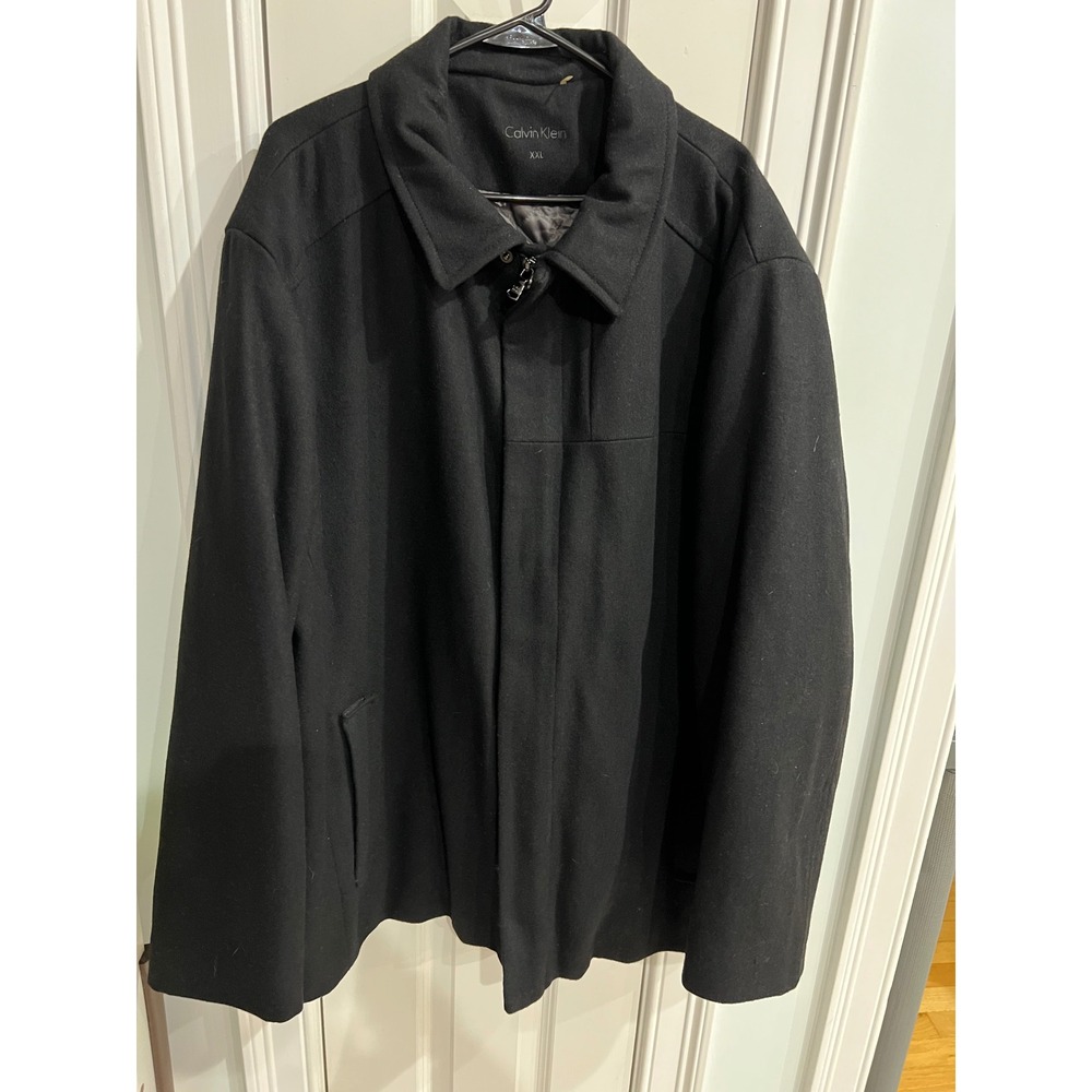 Calvin Klein Mens XXL Black Wool Blend Full Zip Quilted Lined Car Coat CM704089